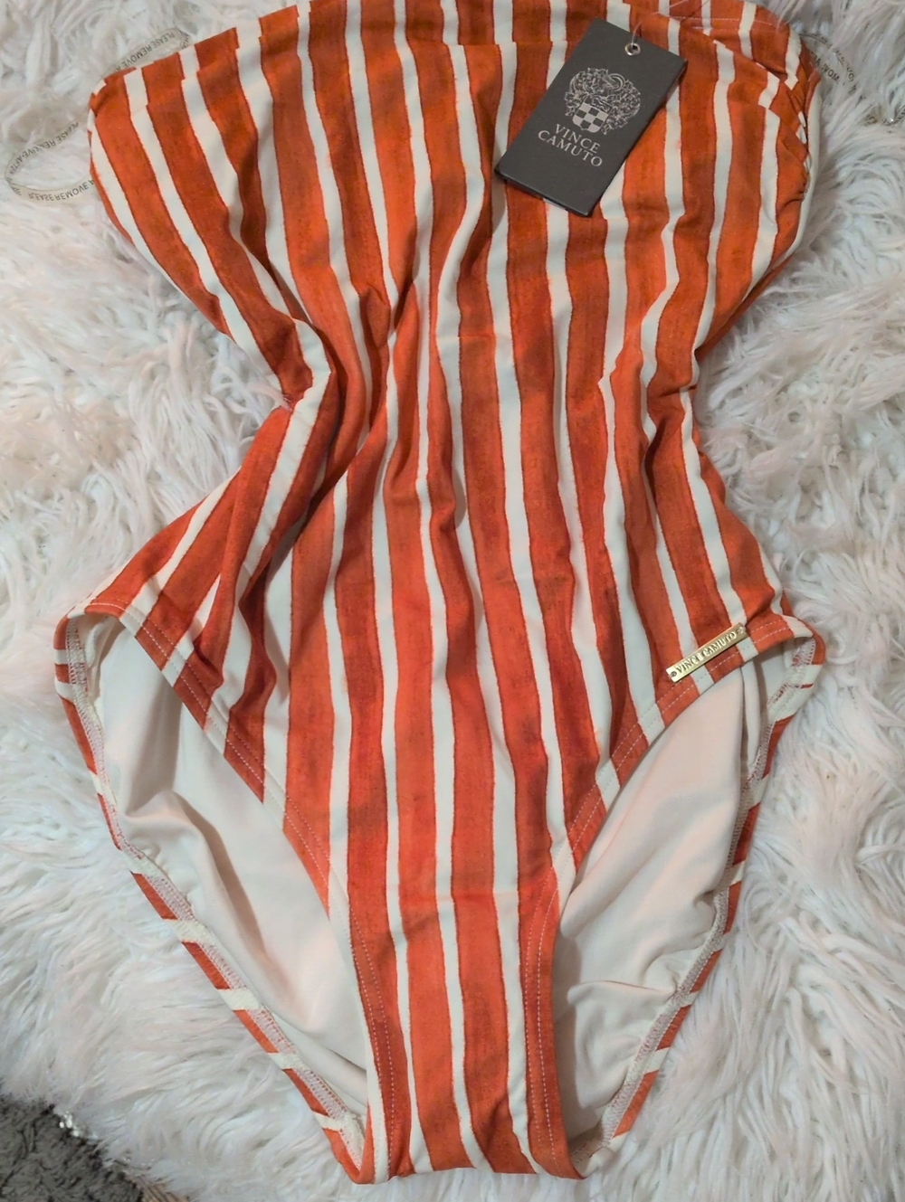 Vince Camuto Orange and White Strapless One-Piece Swimsuit